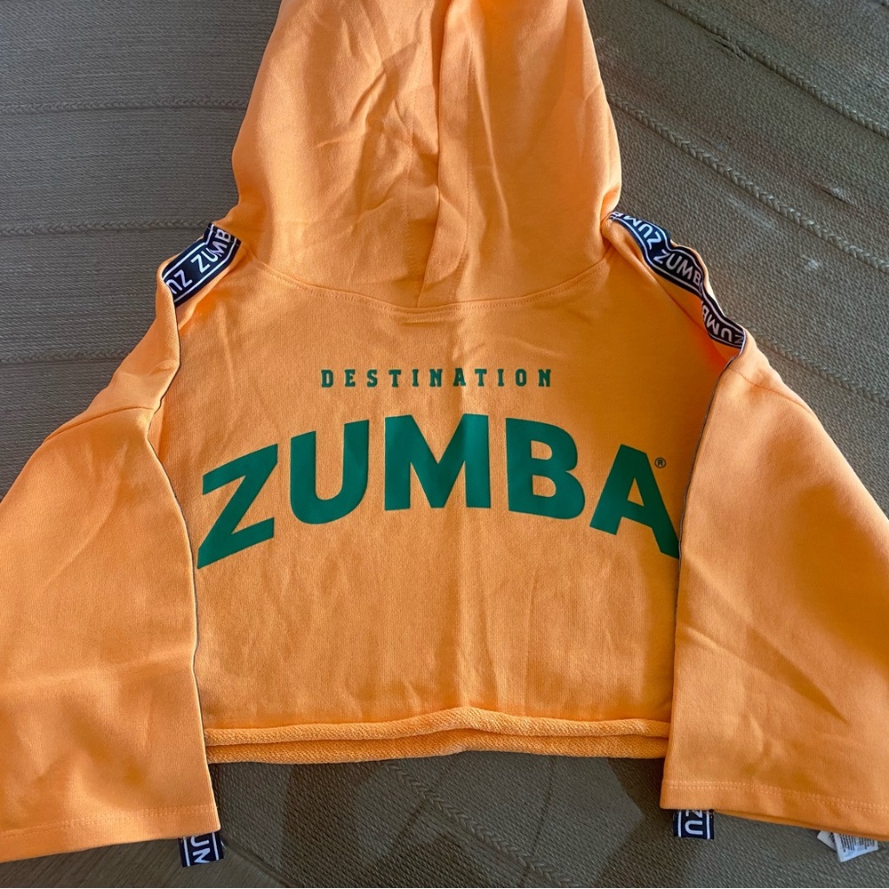 Zumba Fitness Orange Cropped Hoodie with Green Logo